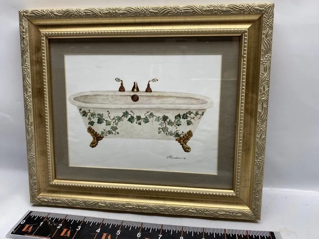 Framed Bathtub Print & 3 Books (Saskatchewan, Gold
