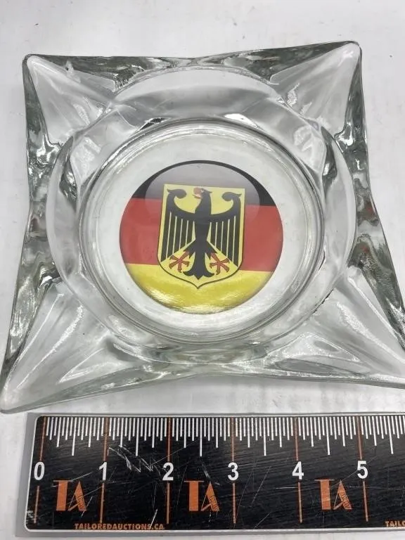 Glass Ashtray with German Eagle Crest Emblem