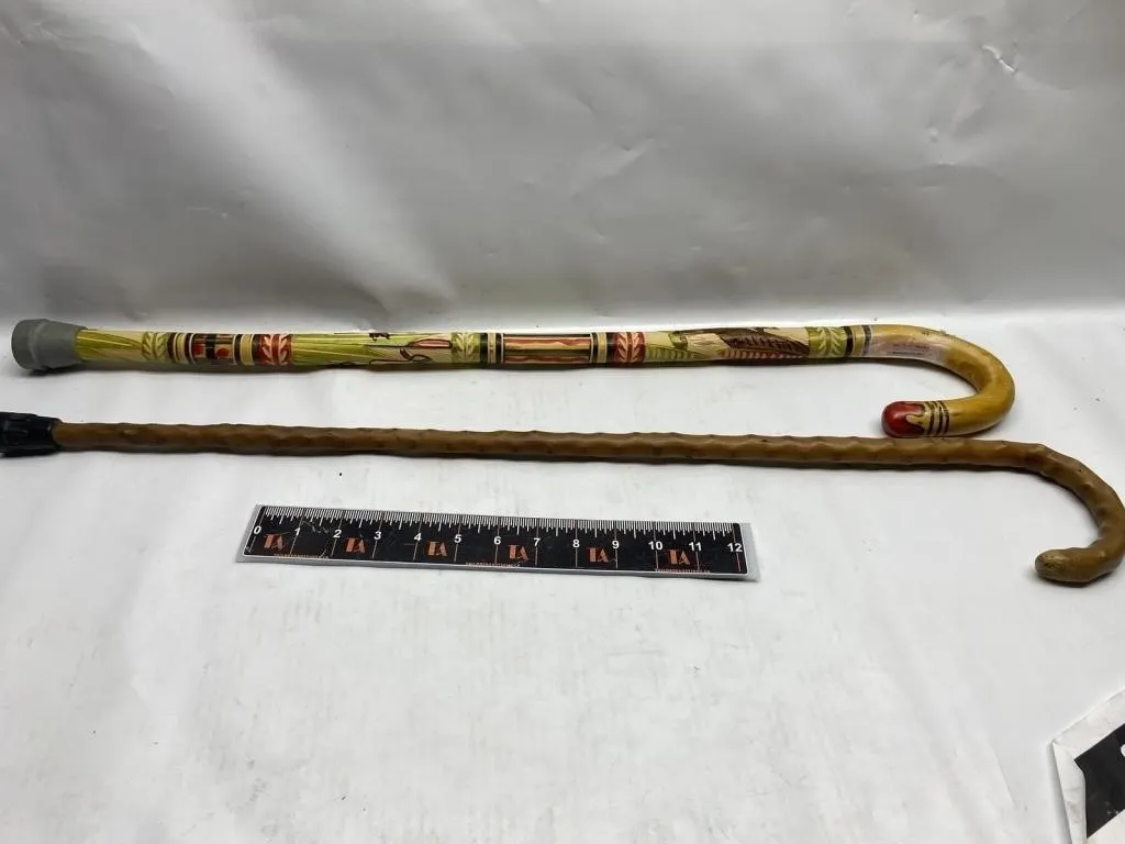Hand-Painted Carved Wood Walking Cane