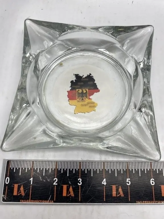 Glass ashtray with Germany map decal