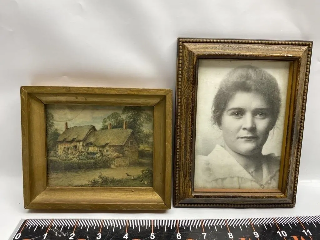 Two Vintage Framed Pictures, Cottage & Portrait