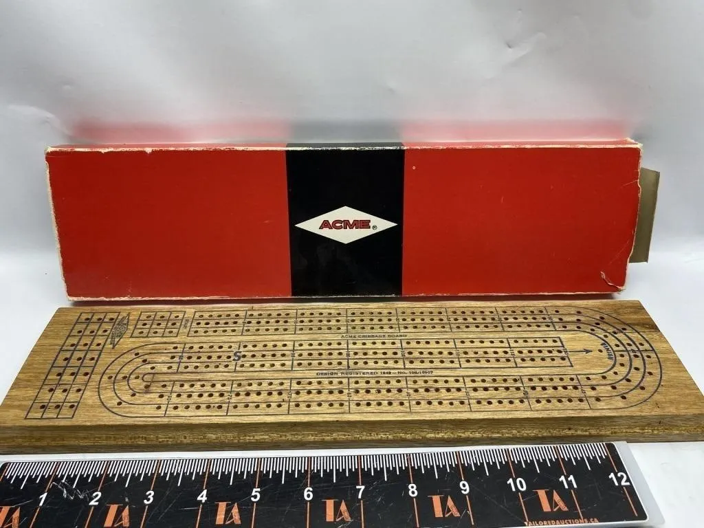 ACME Wooden Cribbage Board with Box