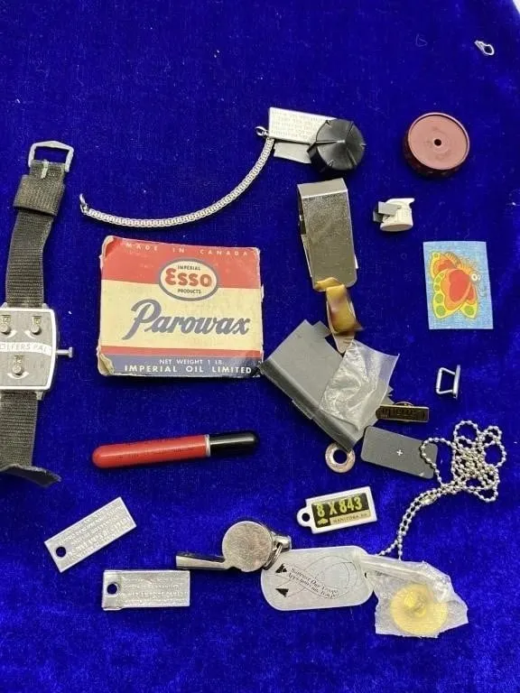 Vintage Watch, Esso Parowax Box & Trinkets Lot