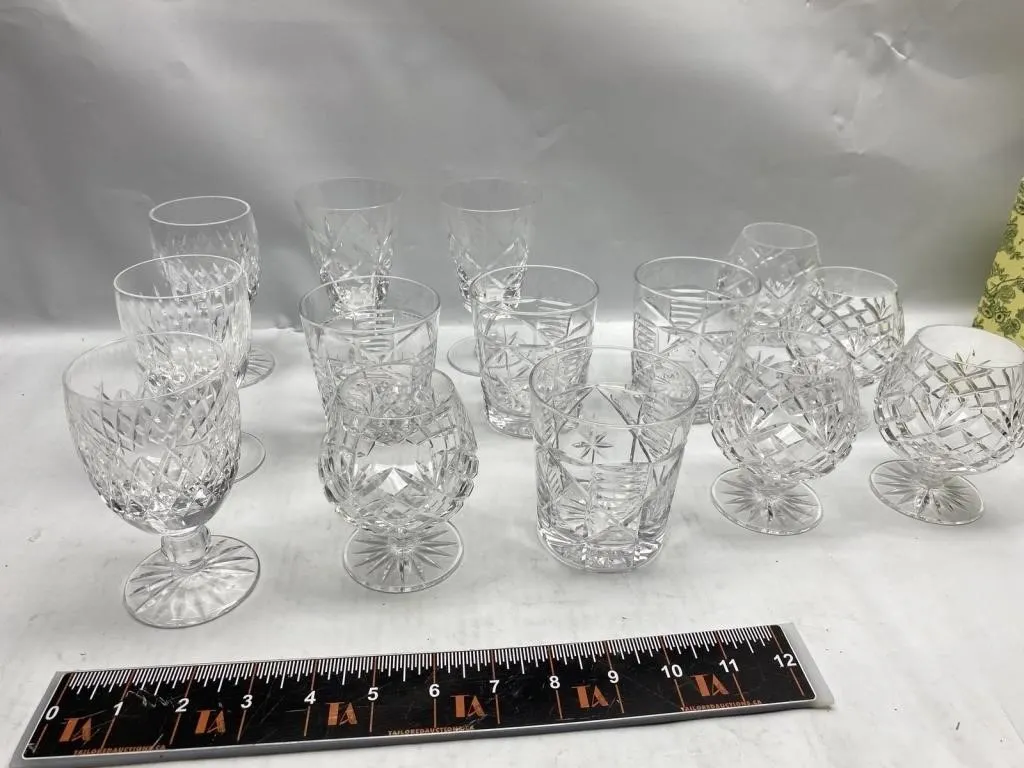Crystal cut glass stemware and tumblers, set of 15