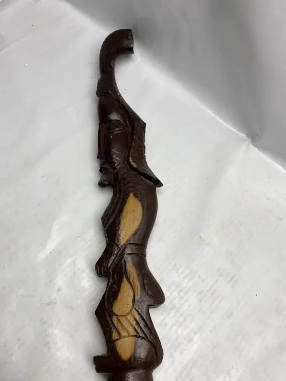 Carved Wooden Figural Walking Stick Cane
