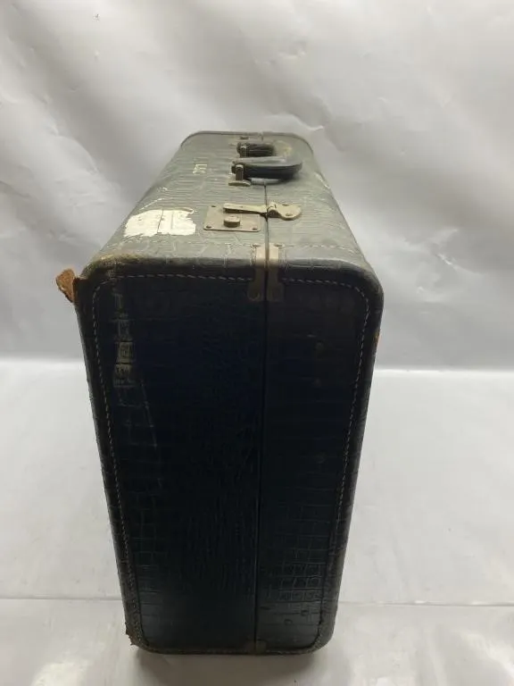 Vintage Green Crocodile-Embossed Leather Suitcase