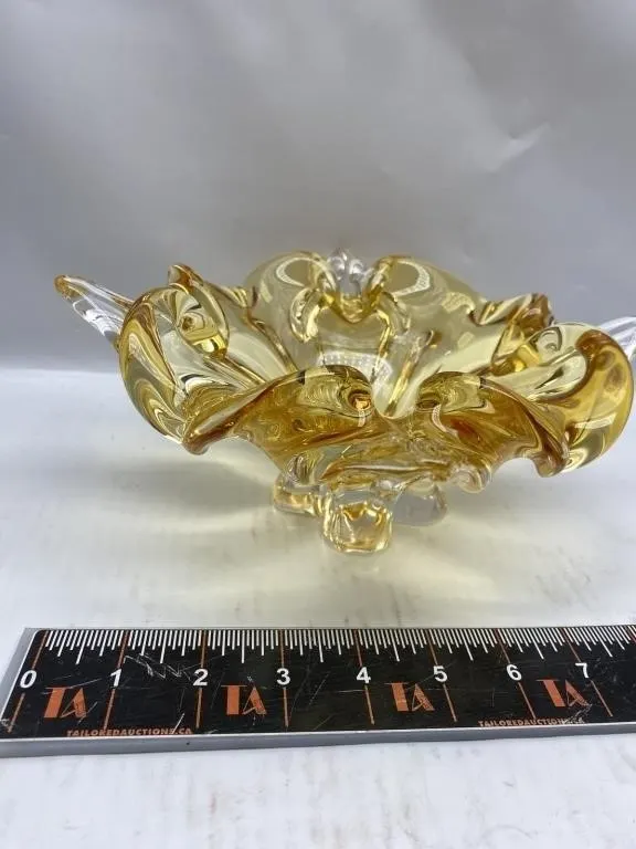Amber Art Glass Ruffled Bowl