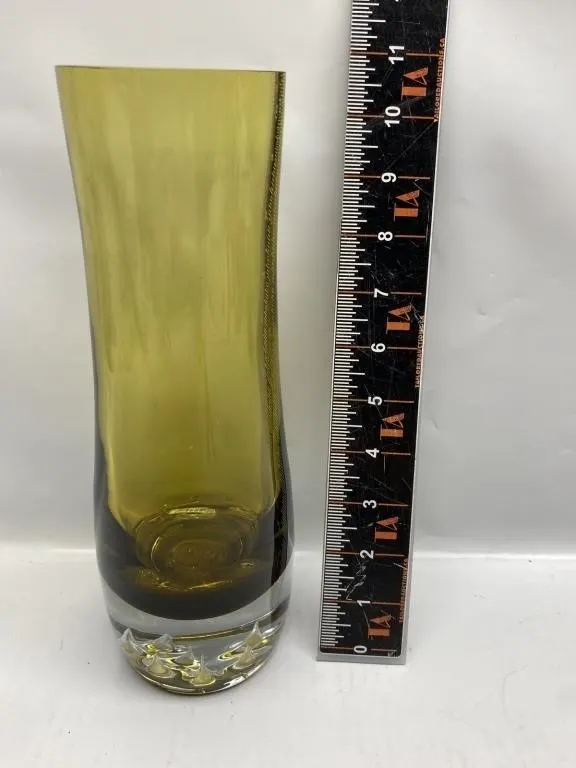 Amber Art Glass Tall Tapered Vase
