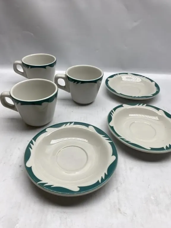 J&E Heath Erica pattern cups and saucers, set of 3