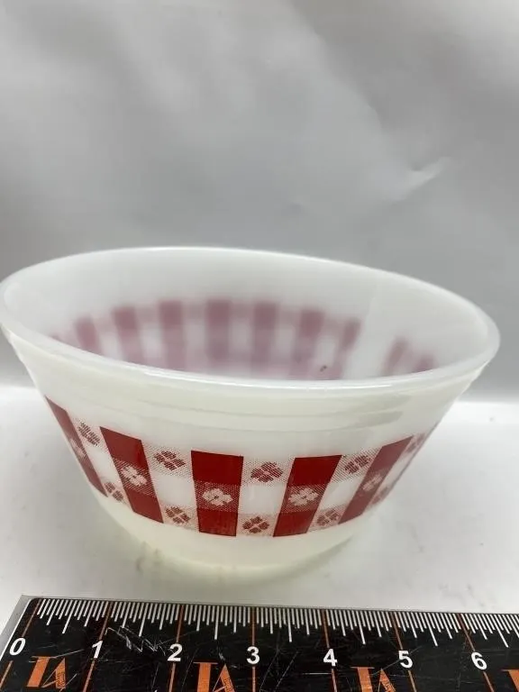 Fire-King Red Gingham Milk Glass Mixing Bowl