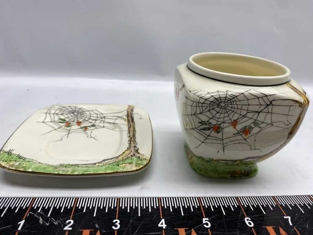 Royal Winton Grimwades spiderweb jar and square
