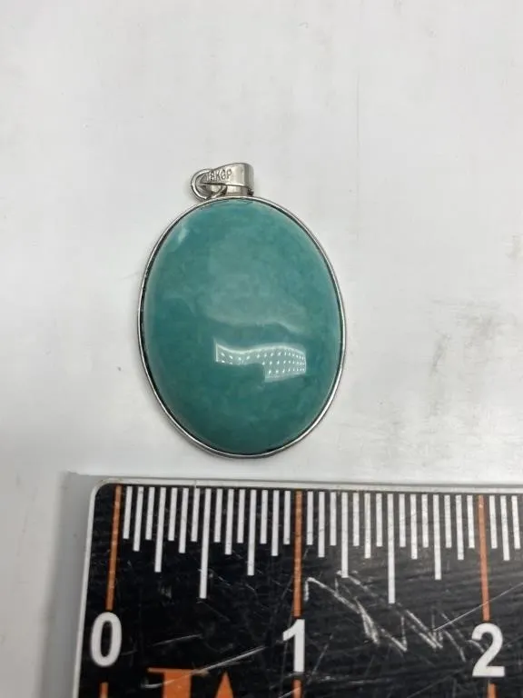 18K GP Turquoise Pendant, 2.15" L