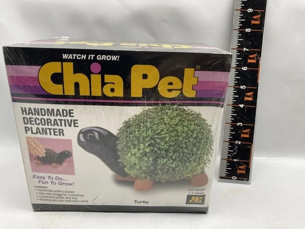Vintage Chia Pet Turtle Planter, New in Box