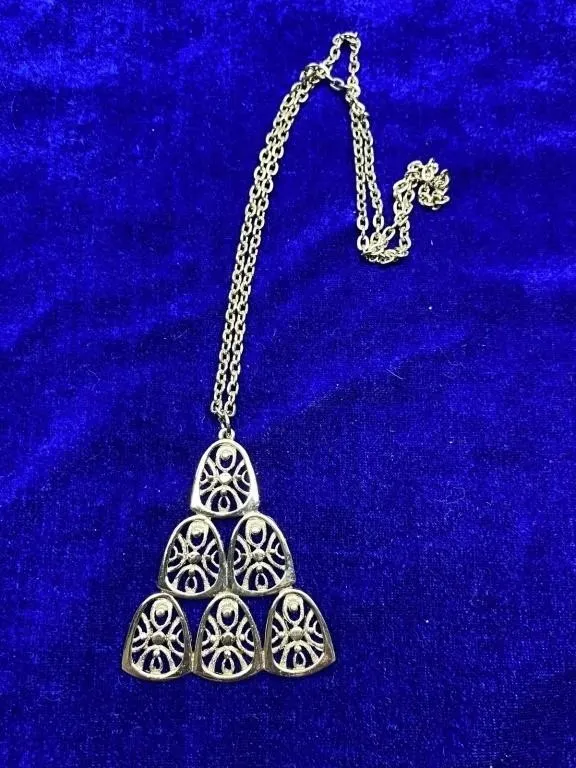 Silver Pyramid Pendant Necklace, 24" chain