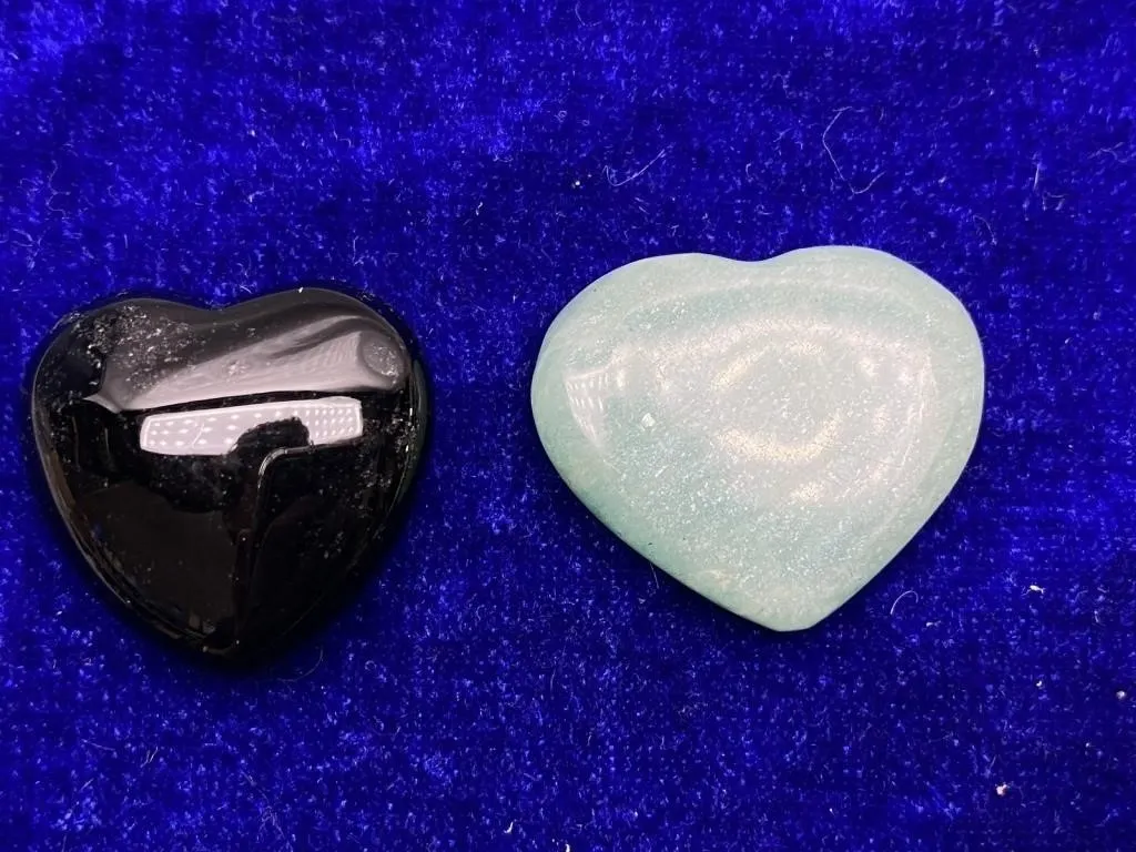 Obsidian & Amazonite Heart-Shaped Stones