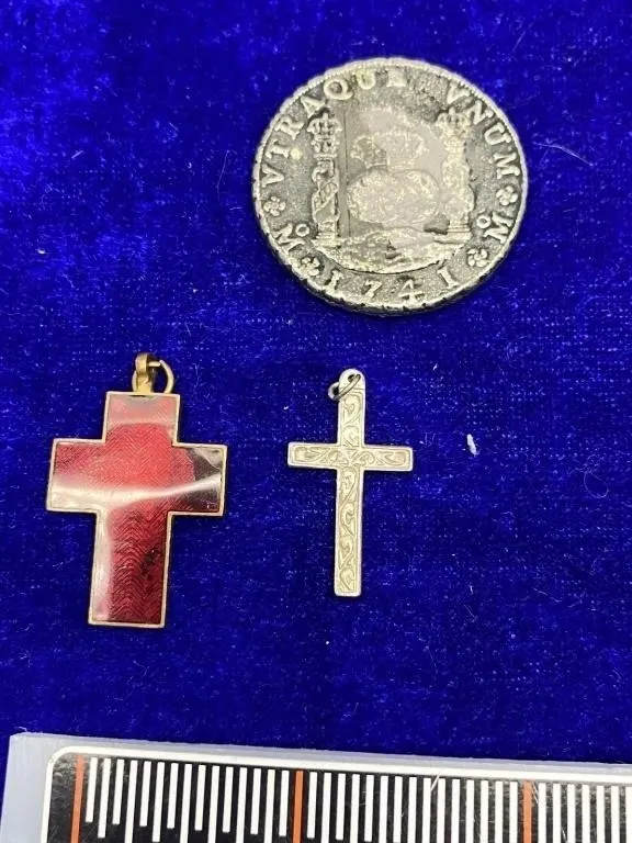 Spanish Colonial Silver Coins & Cross Pendants