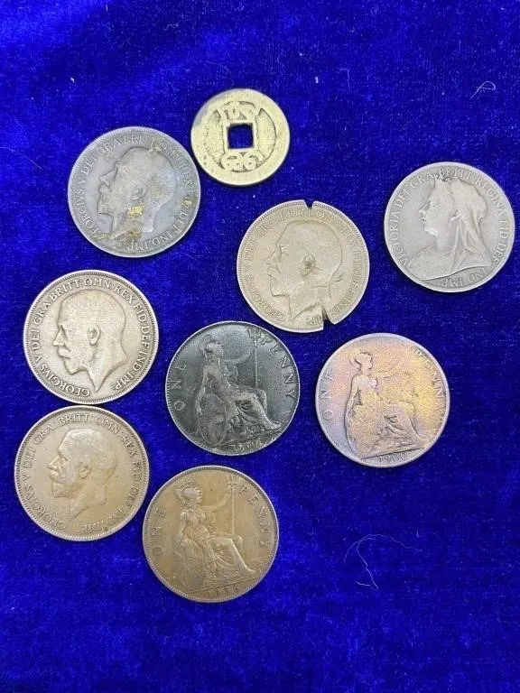British coin lot - pennies and world coins