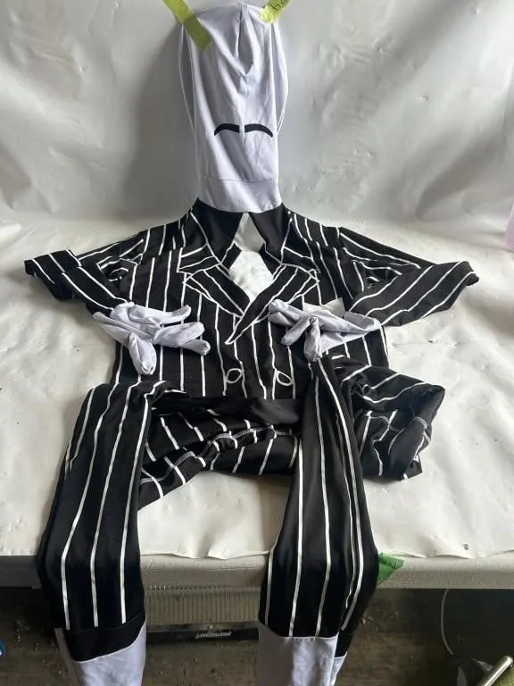 Striped Halloween Suit Costume w/ Hood & Gloves