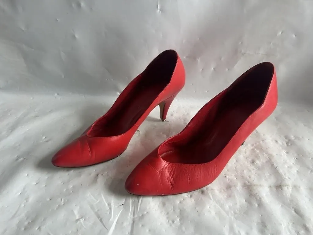 Red leather high heel pumps, size 9.5M