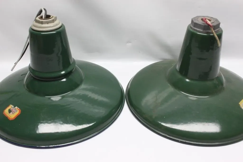 Pair of Green Enamel Benjamin Industrial Lamp