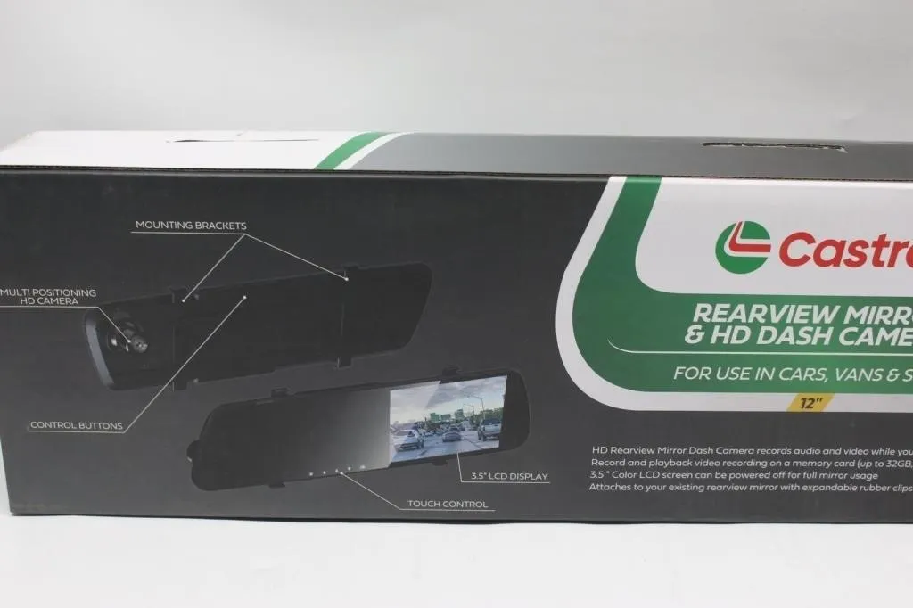 Castrol Rearview Mirror & HD Dash Camera, 12"