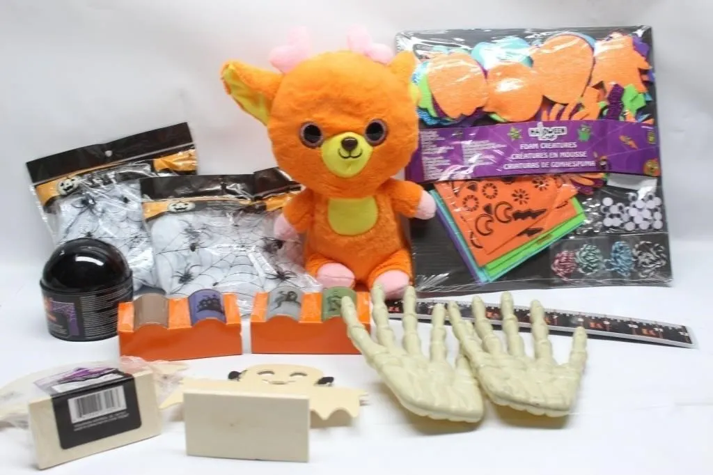 Halloween Craft Lot: Plush, Foam Creatures, Decor