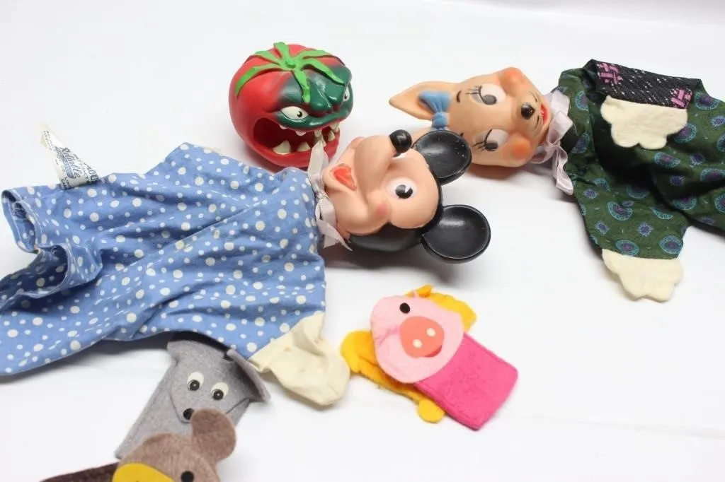 Vintage Hand Puppet Lot: Mickey, Fox, Tomato