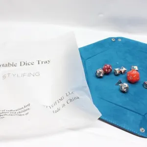 Portable Dice Tray with Metal Polyhedral Dice Set