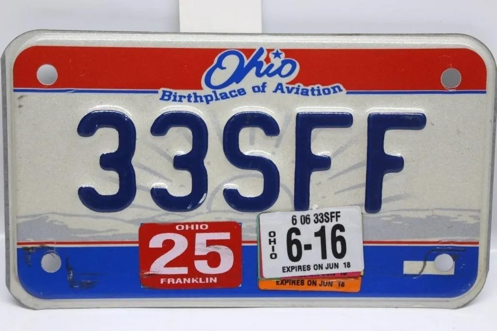 Ohio motorcycle license plate 33SFF