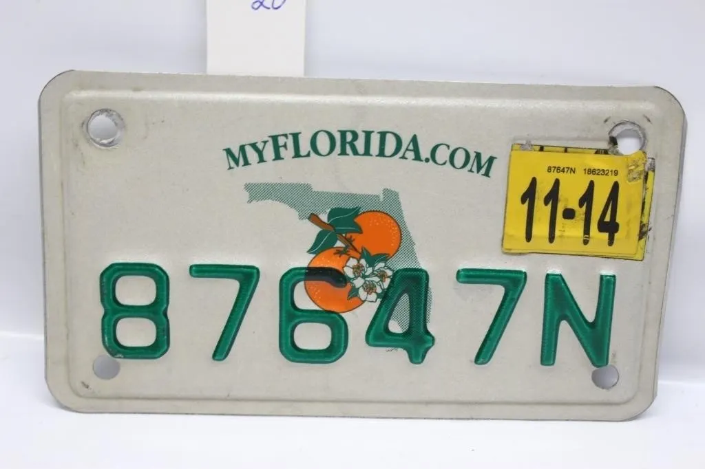Florida Motorcycle License Plate 87647N