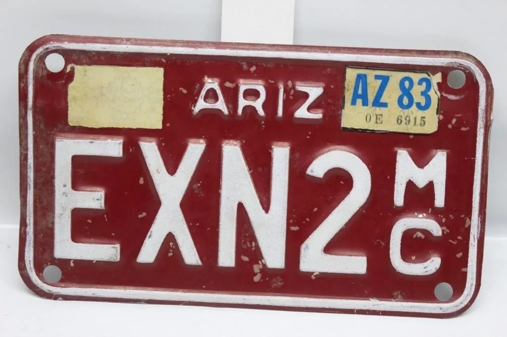 Arizona Motorcycle License Plate EXN2 with 1983