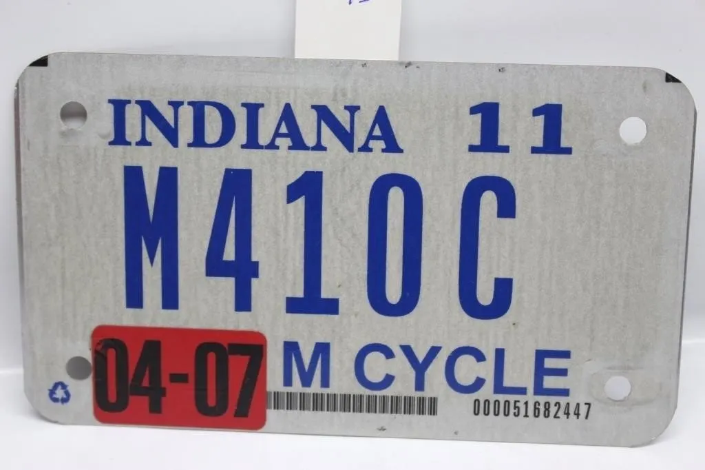 Indiana Motorcycle License Plate M410C