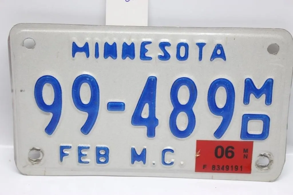 Minnesota Motorcycle License Plate 99-489M 2006