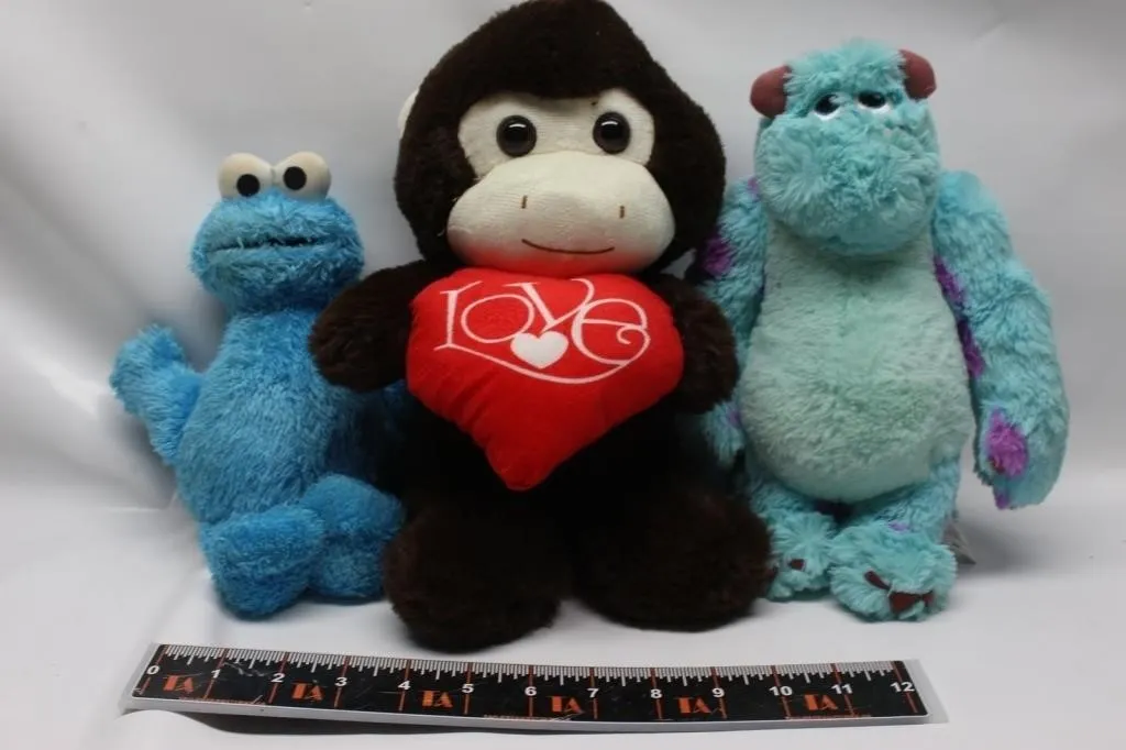 Plush Lot: Cookie Monster, Sully, Monkey w/ Love