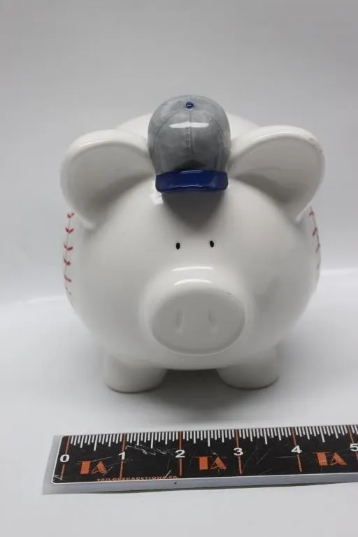 Ceramic Baseball Piggy Bank with Cap