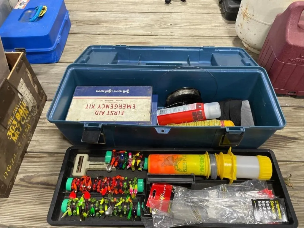 Toolbox w/First Aid, Fishing & other supplies