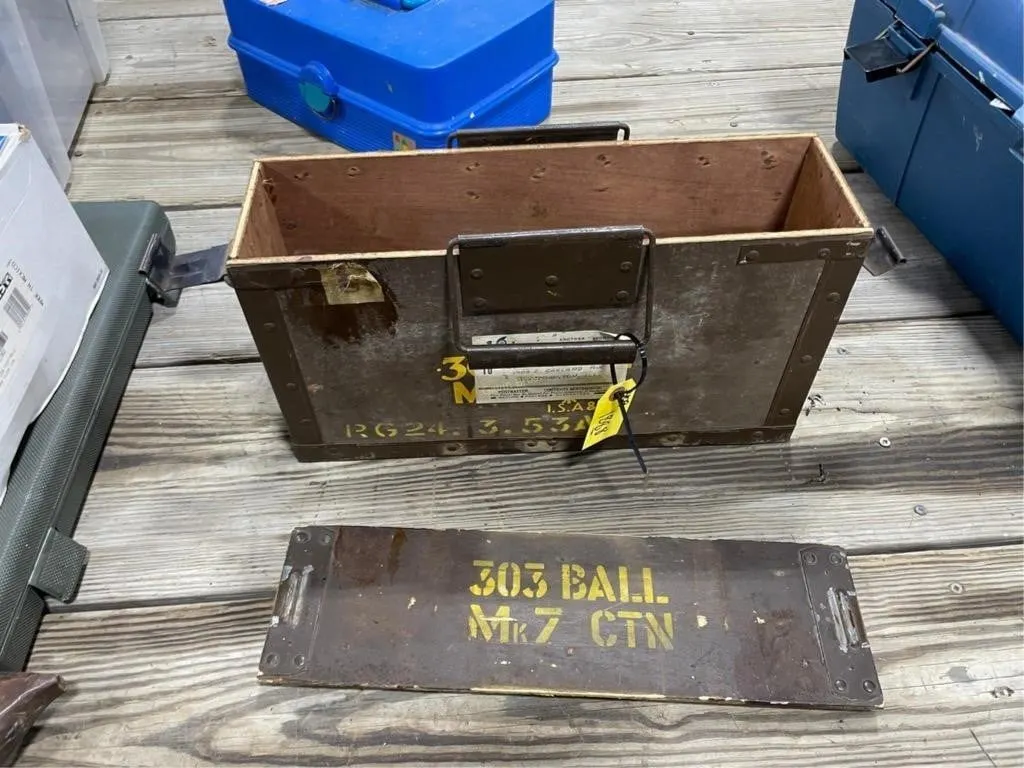 Wood Ammo Can w/Bayonets, Ammo etc