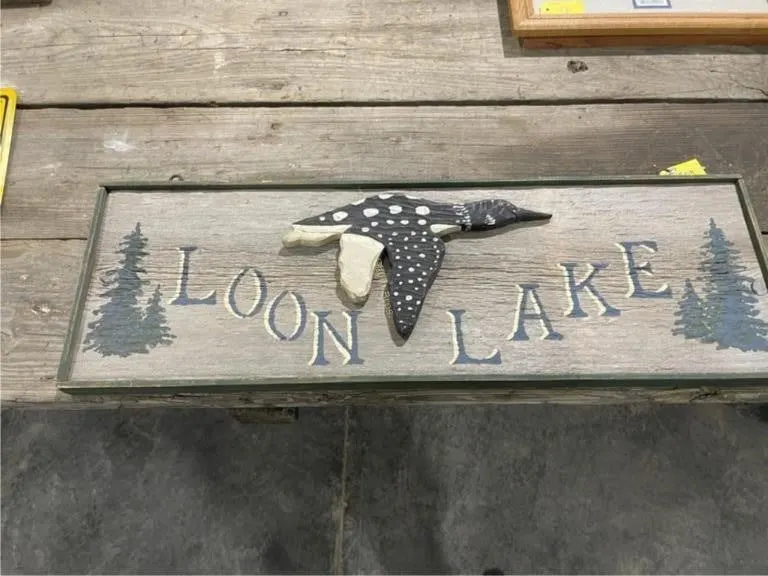 Wood Looney Lake duck sign 12X36