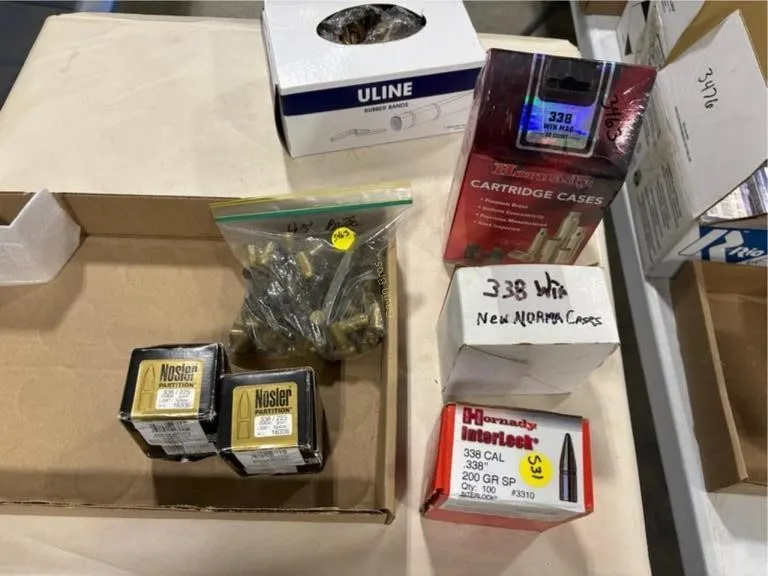 2-boxes Nosler 338 bullets; new 338 cases;