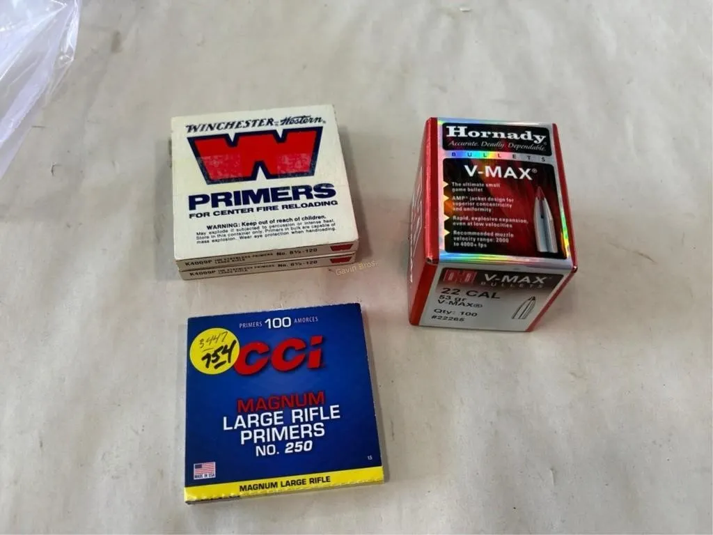 100-Hornady 22 bullets; large rifle primers