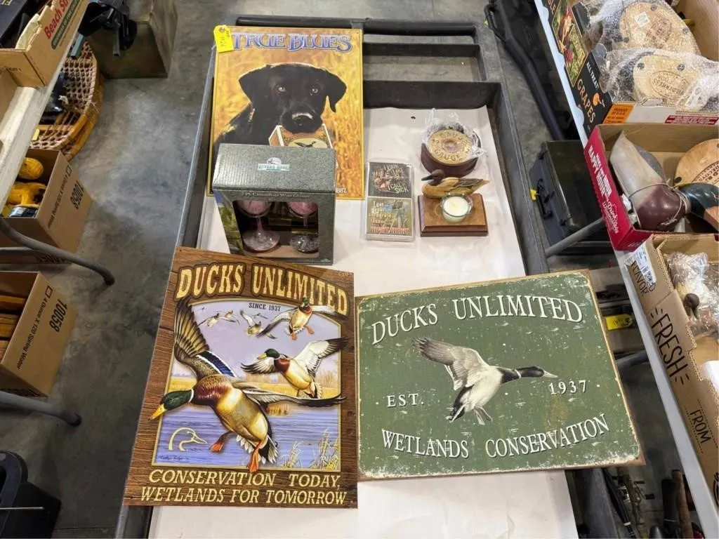 Peters & other Tin Signs, Wine Glasses etc