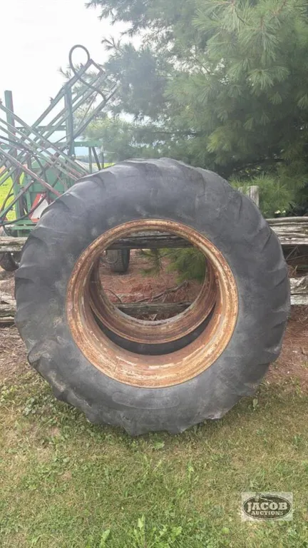 Pair of 18.4 34 tires on double bevel rims