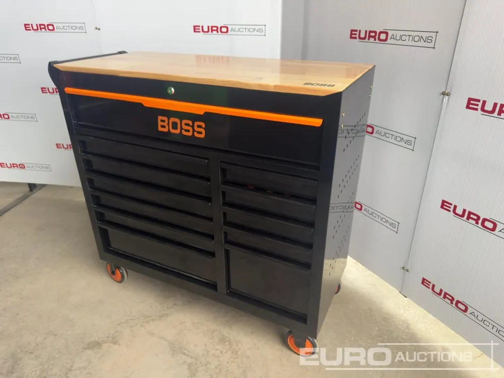 Unused Boss Wheeled Tool Trolley, 523pcs Tool Kit, Worktop (Black)