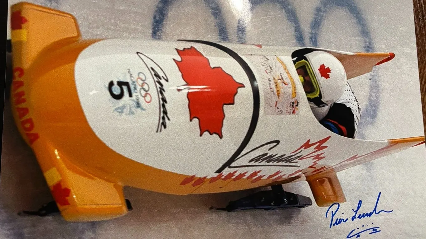 Pierre Lueders Signed 20×16 Canadian Bobsleigh Photo