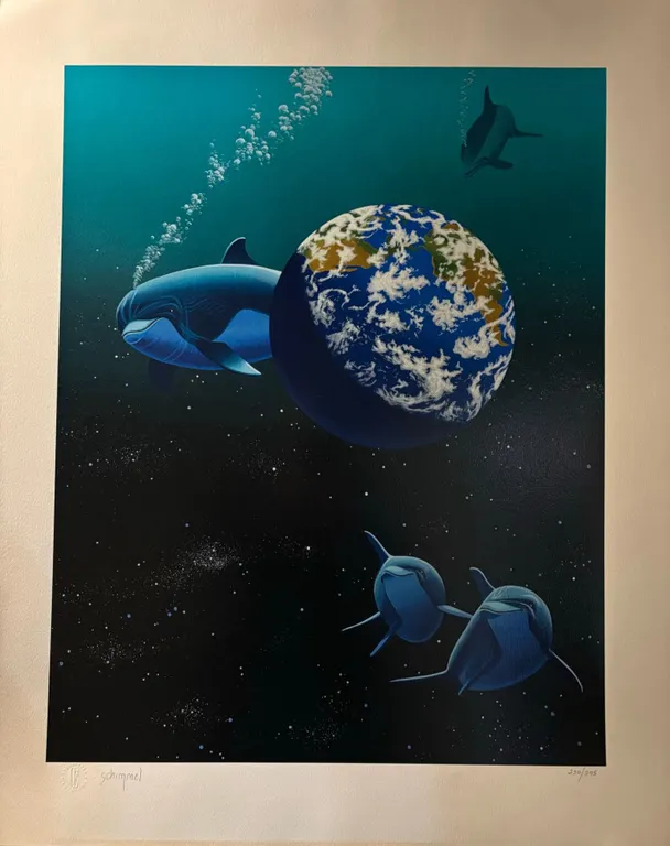 Schimmel Signed Serigraph Our Home Too II Dolphins