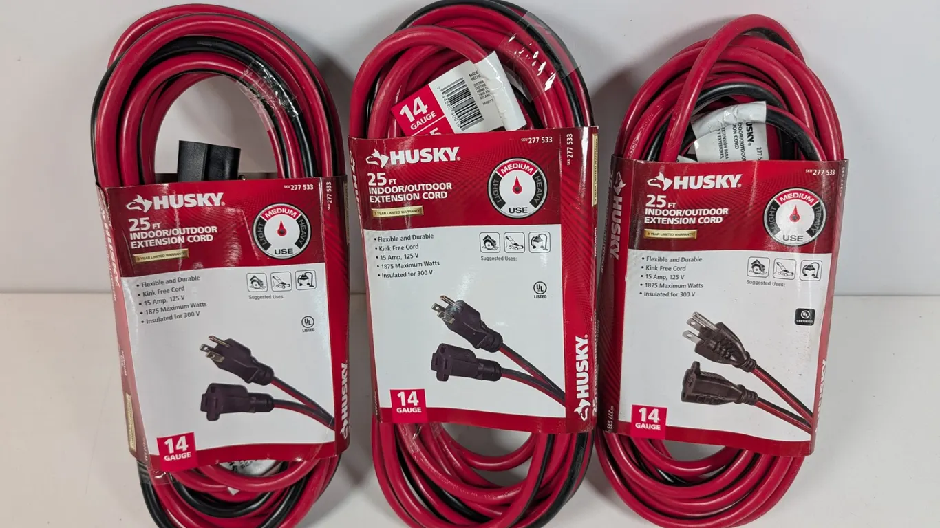 Three Husky 25 ft 14 Gauge Indoor/Outdoor Extension Cords