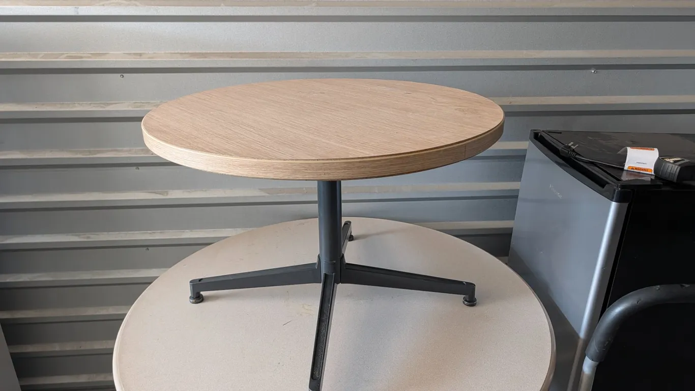 Round Laminate Wood Table with Metal Base
