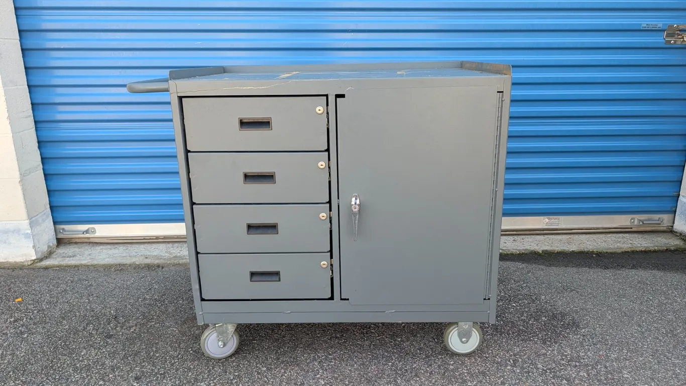 Metal Rolling Workstation with Drawers and Cabinet