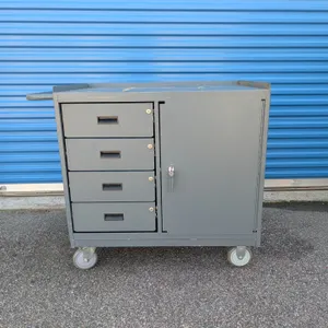 Metal Rolling Workstation with Drawers and Cabinet