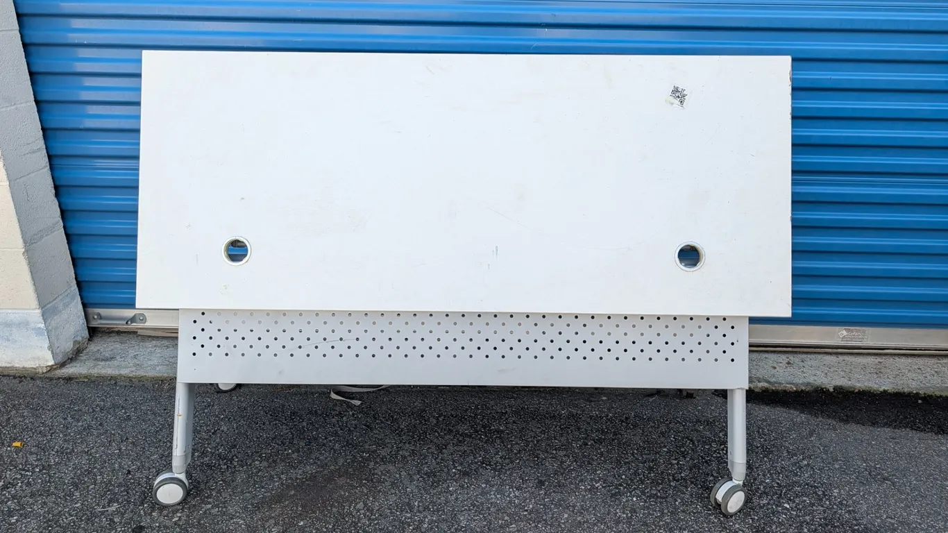 White Laminate Folding Table on Wheels